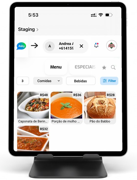 Asky running on a 8" Compact tablet — Self-service